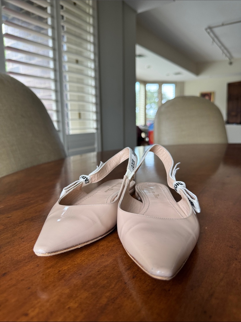 Dior Nude Patent Leather Pointed Slingback Flats